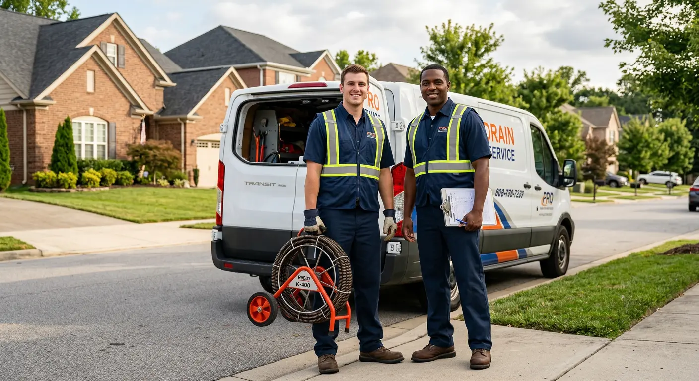 Sewer and drain service team with equipment ready for work in Haslet
