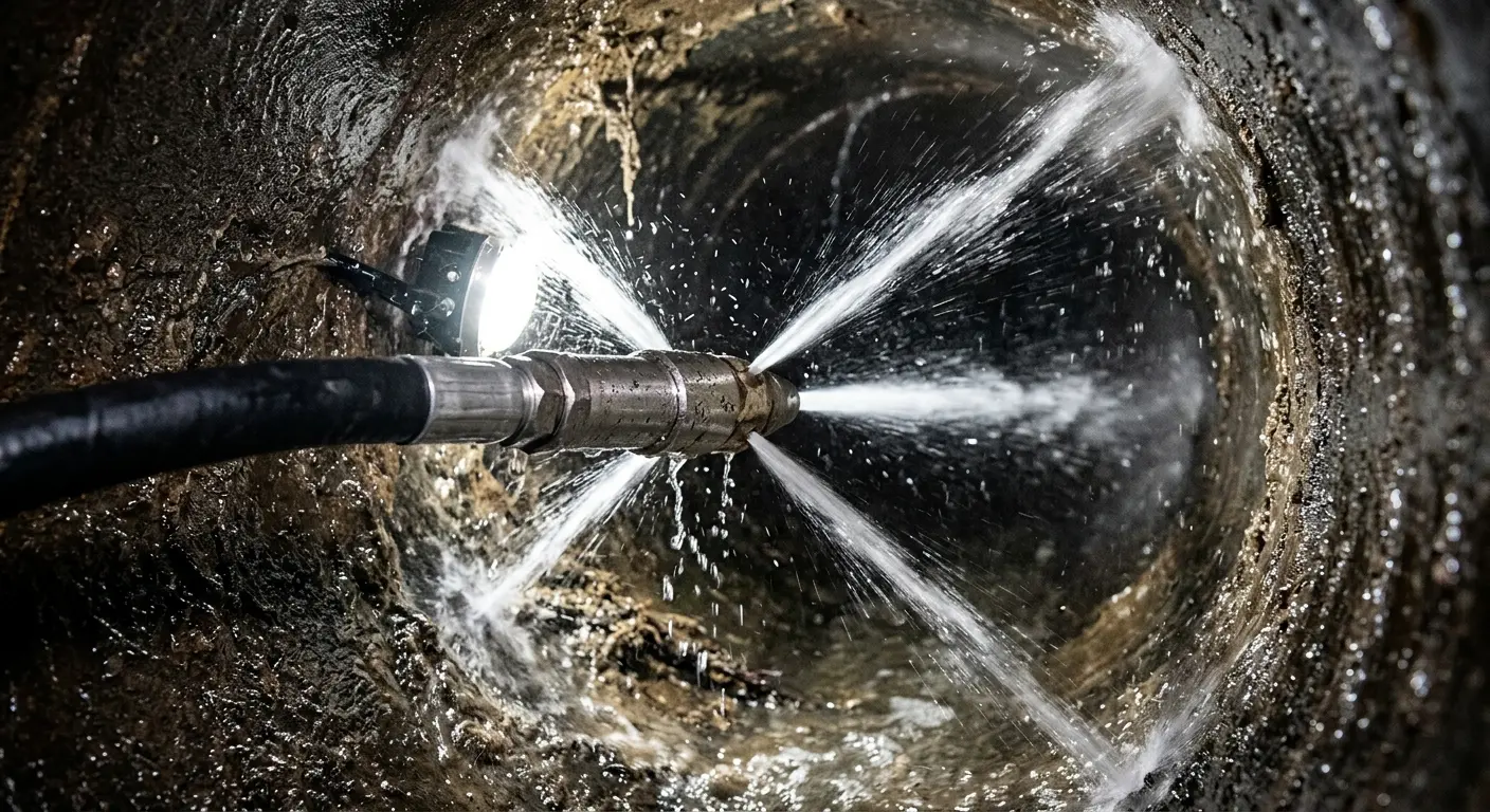 High-pressure hydro jetting nozzle cleaning sewer pipe for Sewer Cleanout in Haslet